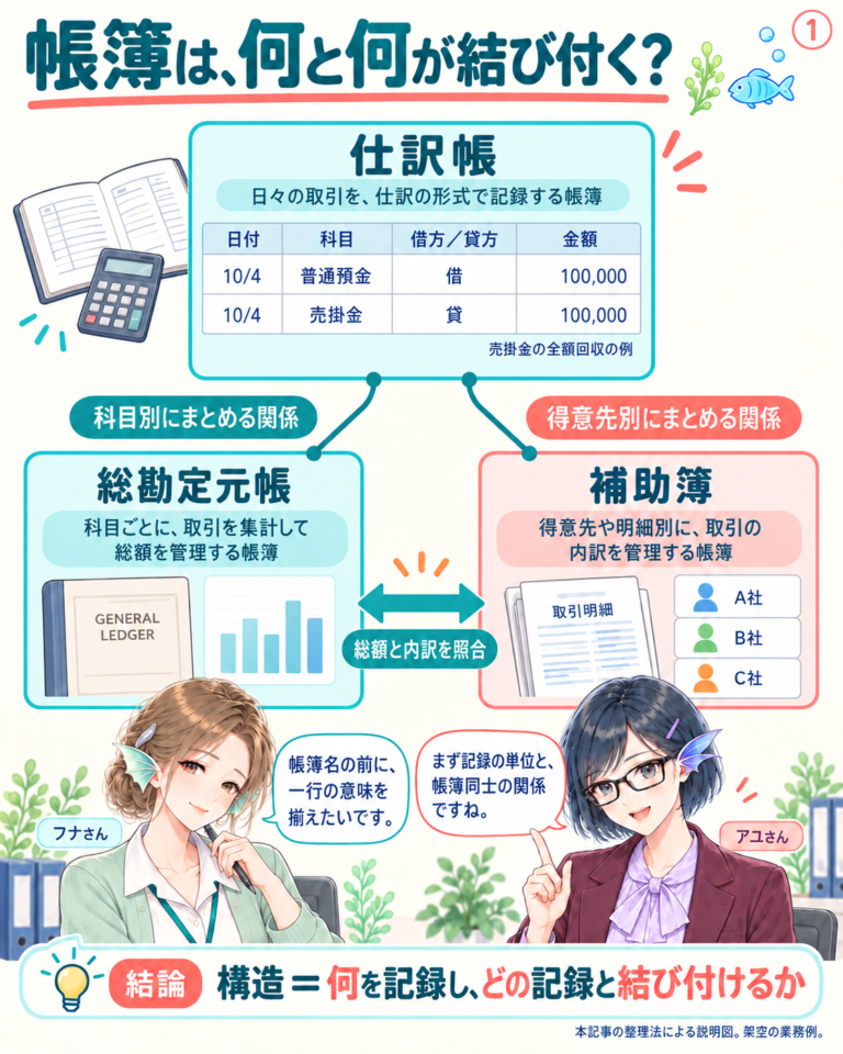データアーキテクチャ簿記編 — 記録の構造と処理の流れを分けるの図解