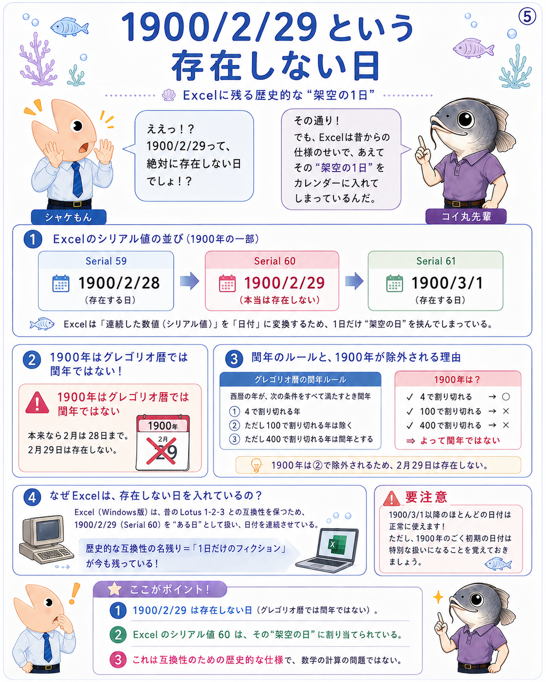 Excelのシリアル値60に存在しない1900年2月29日が割り当てられる歴史的仕様